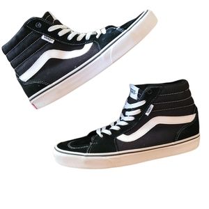 VANS Black White Hightop Shoes, Womens Size 10